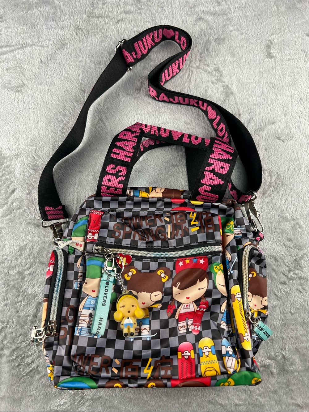 Harajuku Lovers Japan Skater Girls Gray Black Tote Handbag Kawaii Purse Charm